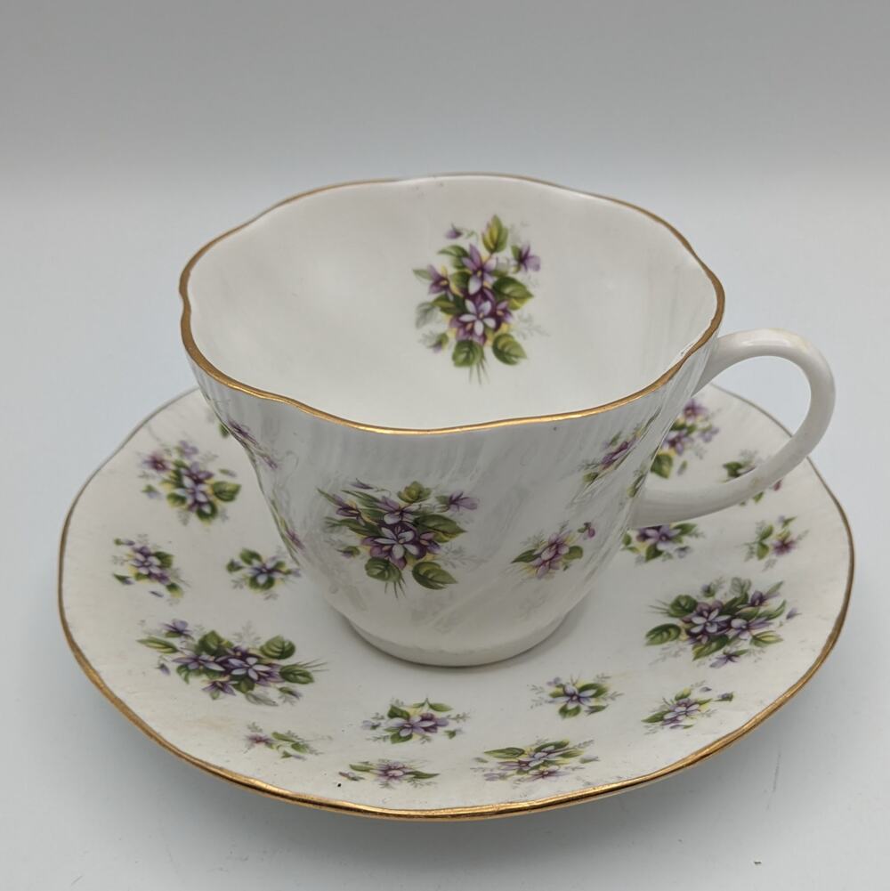 Queen's Sweet Violets Bone China England Teacup and Saucer Bountryside Series